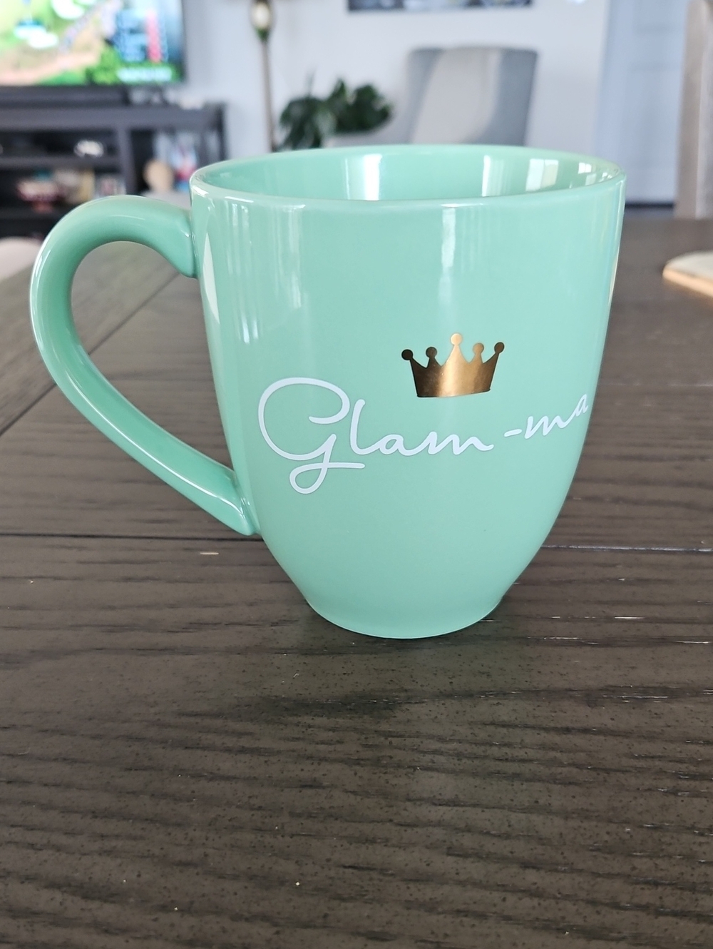 Glam-ma Green Ceramic Coffee Mug with Gold Crown Accent